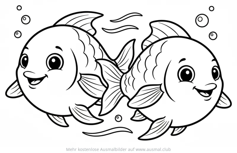 Zwei lächelnde Fische mit Luftblasen Ausmalbild