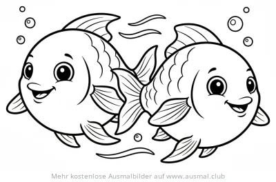 Zwei lächelnde Fische mit Luftblasen Ausmalbild