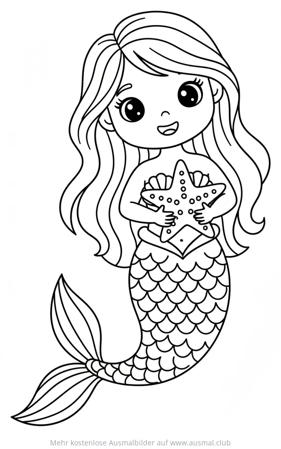 Meerjungfrau hält Seestern Ausmalbild