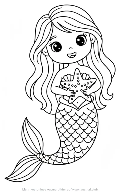 Meerjungfrau hält Seestern Ausmalbild