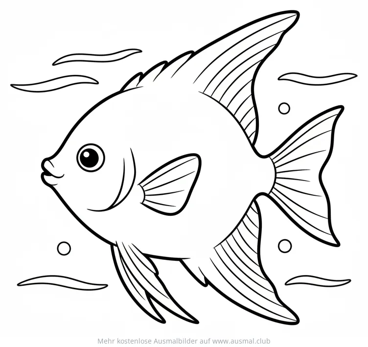 Engelfisch Ausmalbild mit Wellen und Bläschen