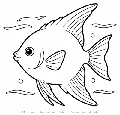 Engelfisch Ausmalbild mit Wellen und Bläschen