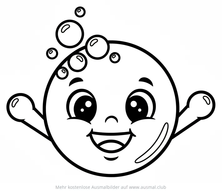 Freundliche Blase mit Gesicht und Blasen Ausmalbild