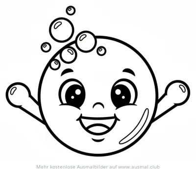 Freundliche Blase mit Gesicht und Blasen Ausmalbild
