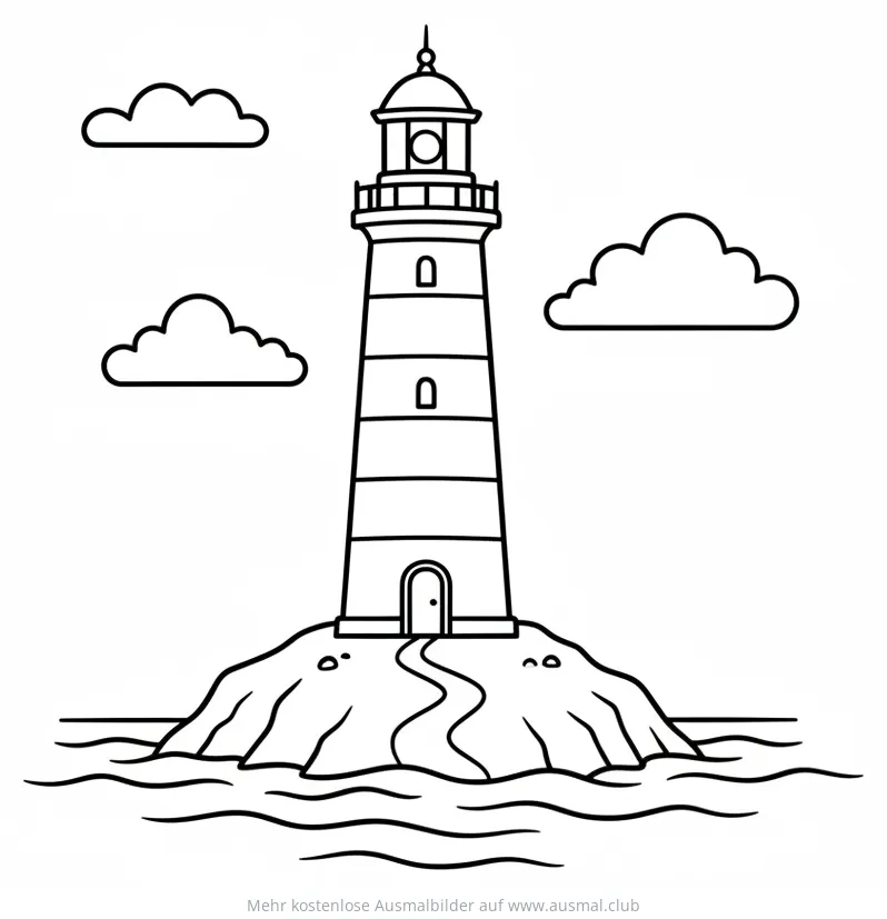 Leuchtturm auf Insel im Meer Ausmalbild