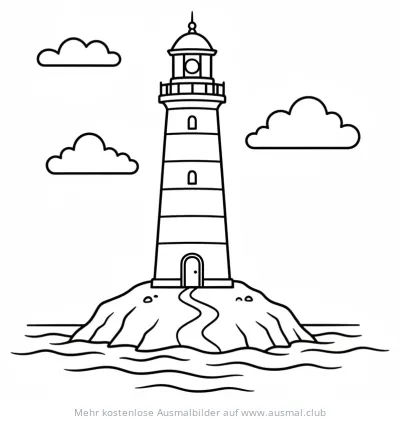 Leuchtturm auf Insel im Meer Ausmalbild