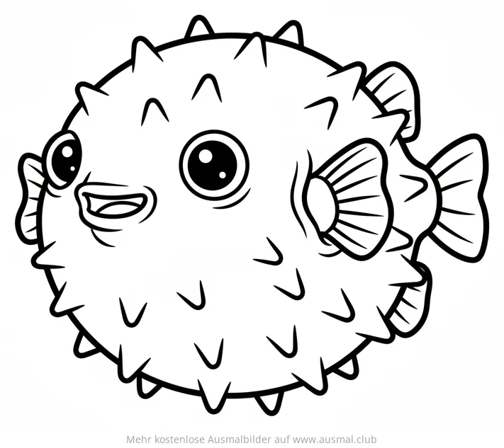 Kugelfisch Ausmalbild mit großen Augen und stacheligen Schuppen