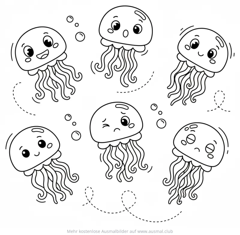 Cartoon Quallen mit verschiedenen Gesichtsausdrücken Ausmalbild