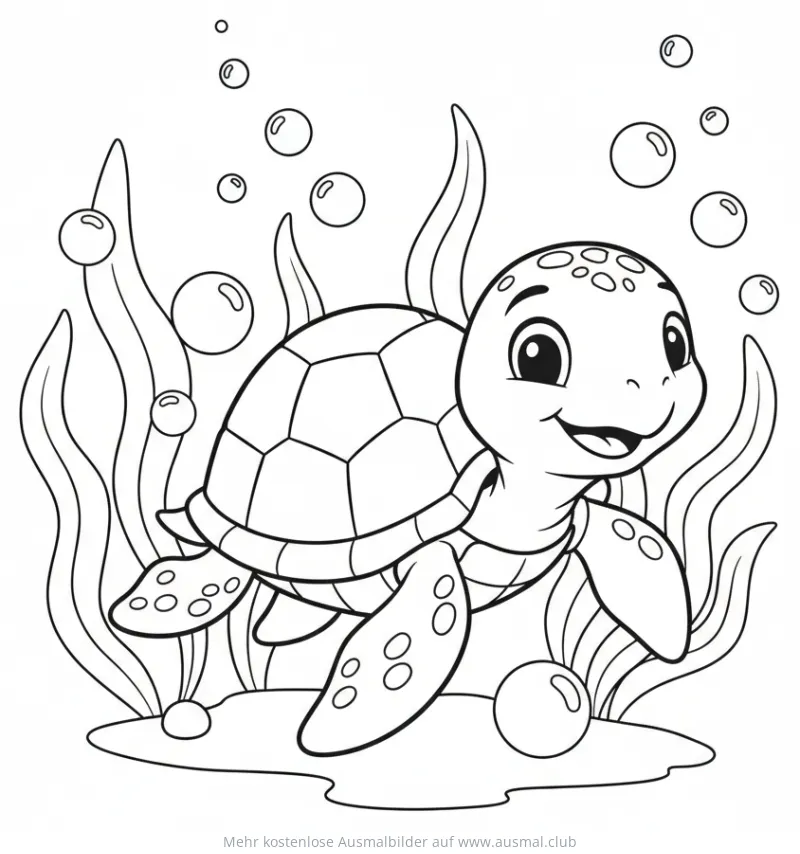 Freundliche Schildkröte im Ozean Ausmalbild