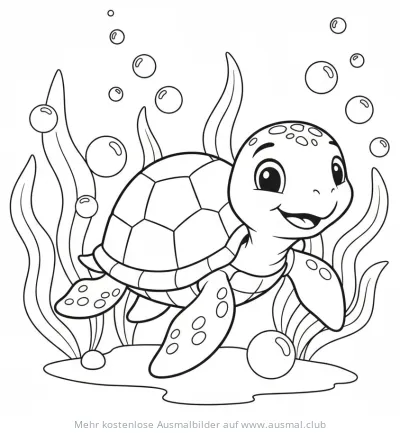 Freundliche Schildkröte im Ozean Ausmalbild