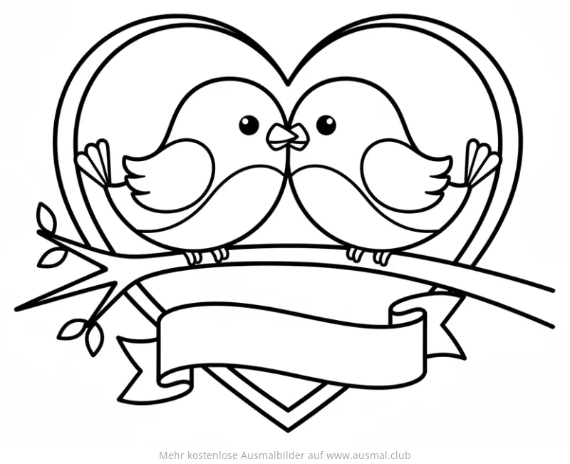 Verliebte Vögel im Herz Ausmalbild