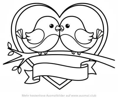 Verliebte Vögel im Herz Ausmalbild
