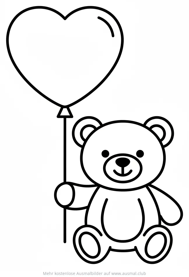 Teddybär mit Herzluftballon Ausmalbild