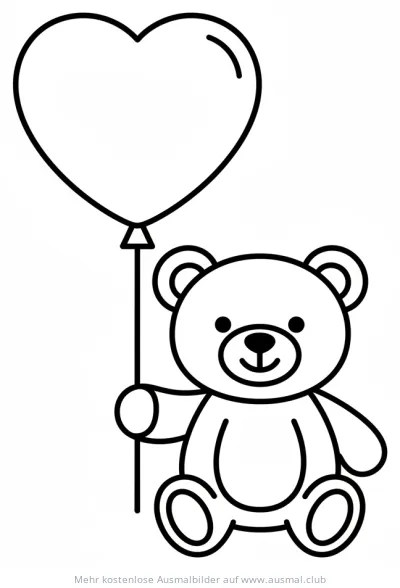 Teddybär mit Herzluftballon Ausmalbild