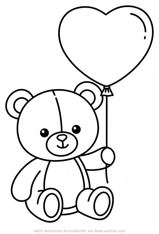 Teddybär mit Herz Ballon Ausmalbild