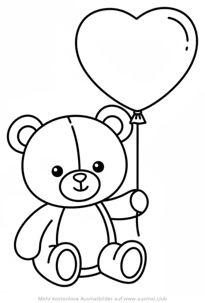 Teddybär mit Herz Ballon Ausmalbild
