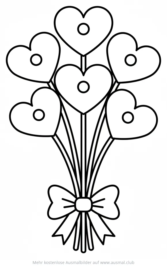 Blumenstrauß aus Herz-Blumen Ausmalbild