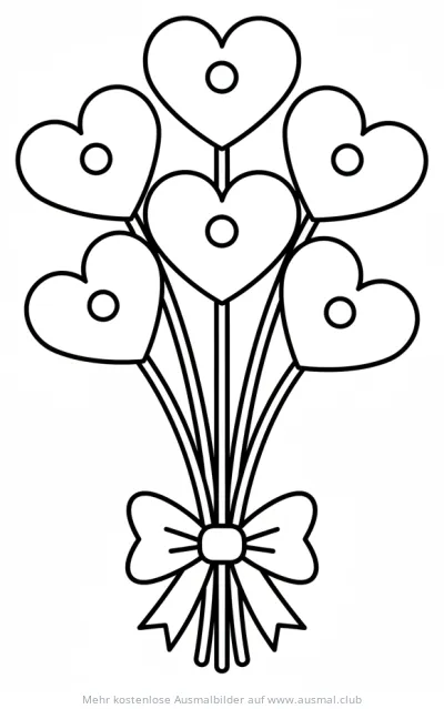 Blumenstrauß aus Herz-Blumen Ausmalbild