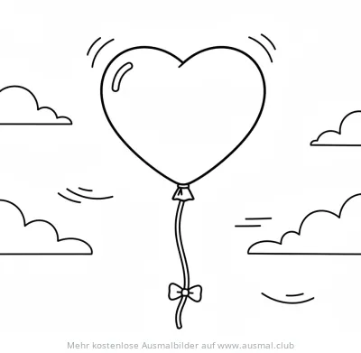 Herz Ballon Ausmalbild mit Wolken