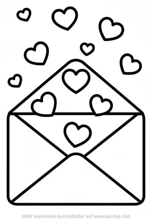 Brief mit Herzen Ausmalbild