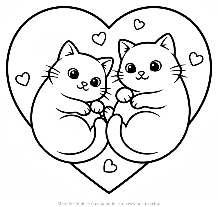 Katzen in Herz Ausmalbild