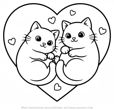 Katzen in Herz Ausmalbild