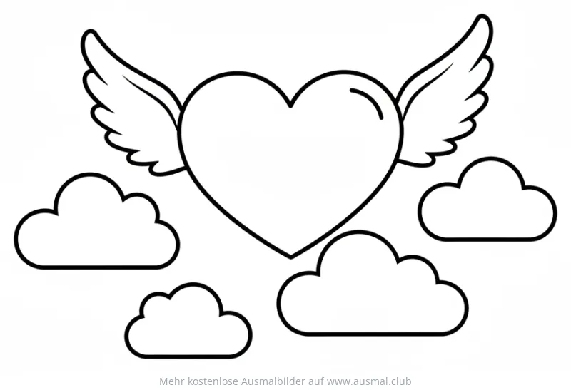 Herz mit Flügeln und Wolken Ausmalbild