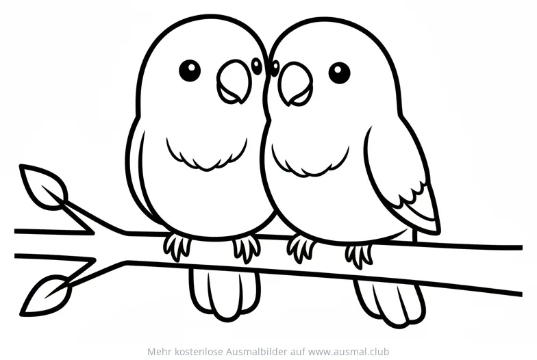 Zwei Liebesvögel sitzen auf einem Ast, Valentinstag Ausmalbild