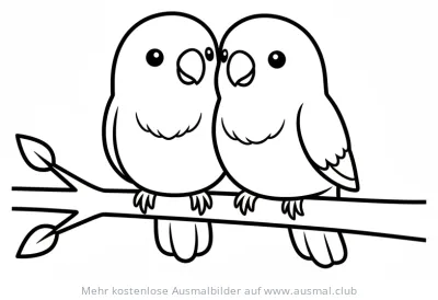 Zwei Liebesvögel sitzen auf einem Ast, Valentinstag Ausmalbild