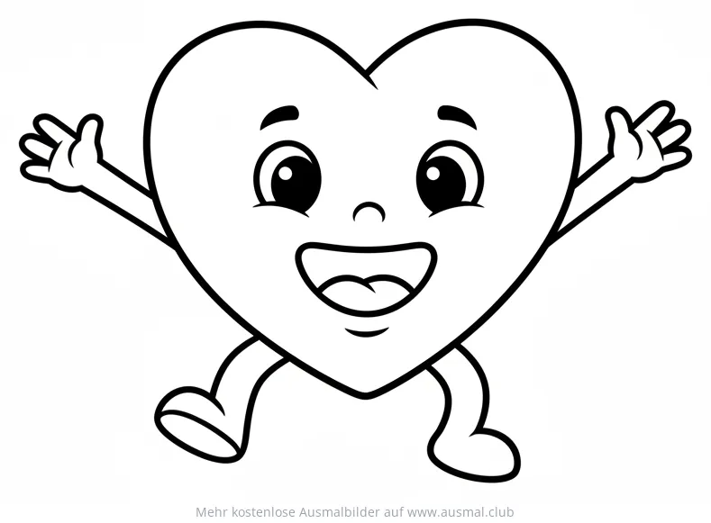 Fröhliches, springendes Herz mit Armen und Beinen Ausmalbild