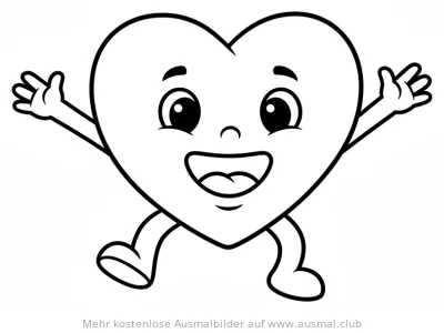 Fröhliches, springendes Herz mit Armen und Beinen Ausmalbild