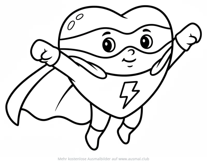 Herz Superheld Ausmalbild mit Blitz