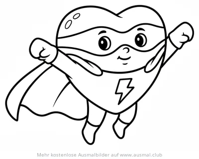 Herz Superheld Ausmalbild mit Blitz