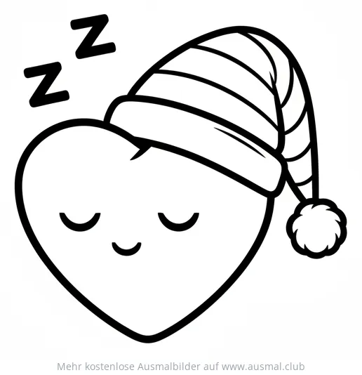 Schlafendes Herz mit Mütze Ausmalbild