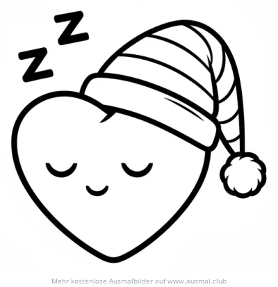 Schlafendes Herz mit Mütze Ausmalbild