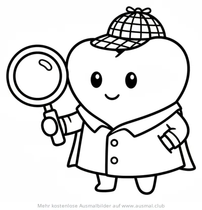Herz als Detektiv mit Lupe Ausmalbild