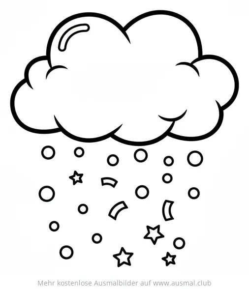 Konfetti Herz Ausmalbild mit Wolke und fallendem Konfetti
