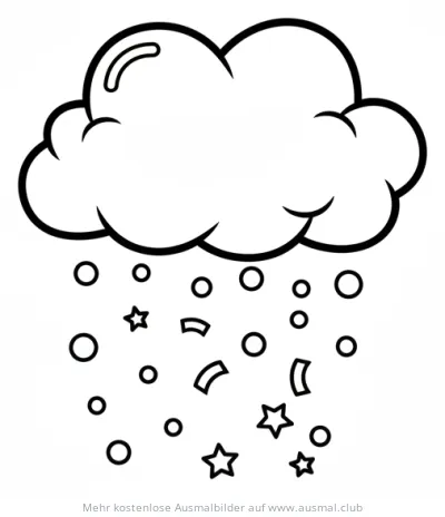 Konfetti Herz Ausmalbild mit Wolke und fallendem Konfetti