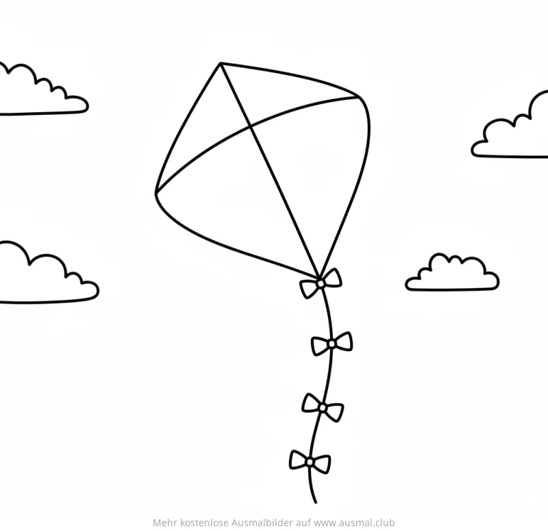 Drachen mit Schleifen am Himmel Ausmalbild