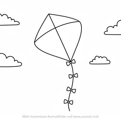 Drachen mit Schleifen am Himmel Ausmalbild