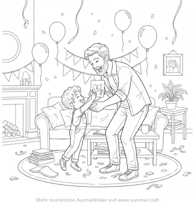 Vater bekommt Vatertagskarte von Kind Ausmalbild