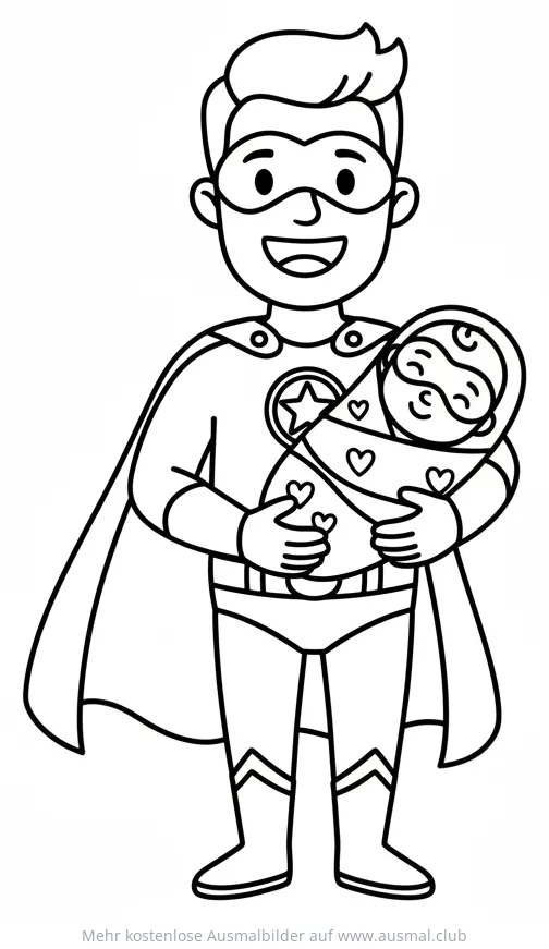 Superheld Papa mit Baby Ausmalbild