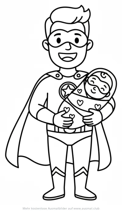 Superheld Papa mit Baby Ausmalbild
