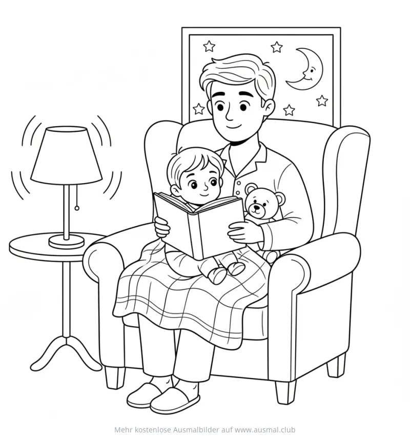 Vater liest Kind vor Ausmalbild
