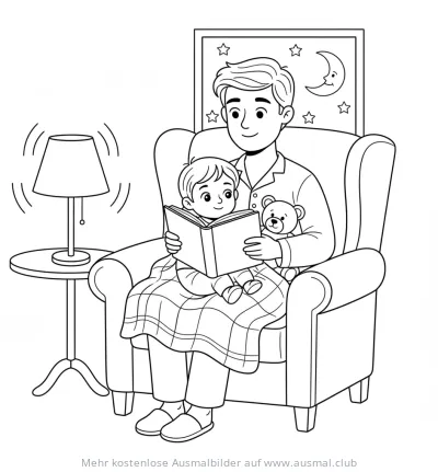 Vater liest Kind vor Ausmalbild