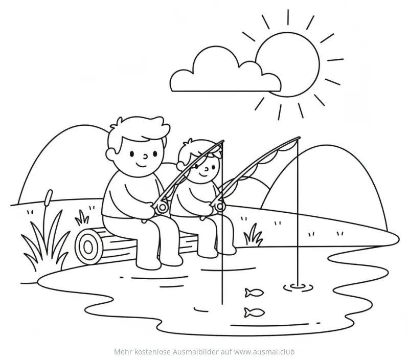 Vater und Kind beim Angeln Ausmalbild zum Vatertag