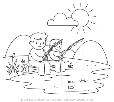Vater und Kind beim Angeln Ausmalbild zum Vatertag