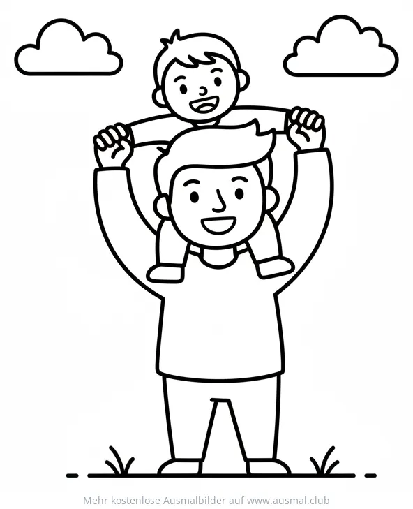 Vater trägt Sohn auf Schultern Ausmalbild