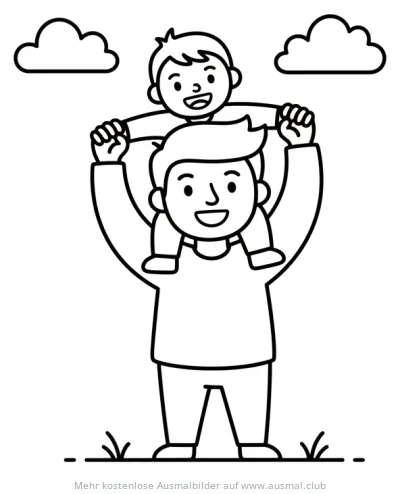 Vater trägt Sohn auf Schultern Ausmalbild