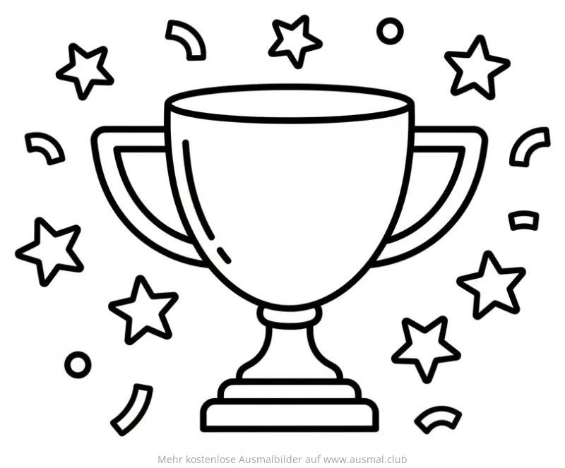 Pokal mit Sternen und Konfetti Ausmalbild
